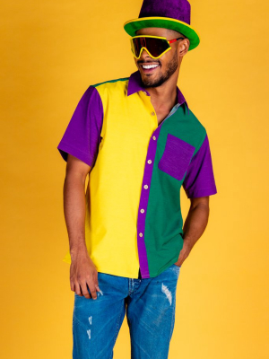 Mardi Gras Chic | Louisiana Colorblocked Hawaiian Shirt