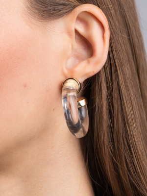 Clear With Polished Gold Ends Tube Hoop Pierced Earrings