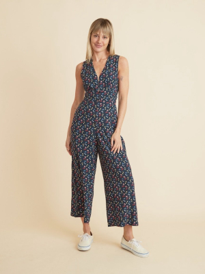 Holli Jumpsuit In Navy Cherry Print