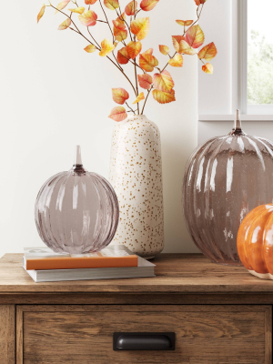 14.5" X 10" Decorative Seeded Glass Pumpkin With Removable Base Figurine Black - Threshold™