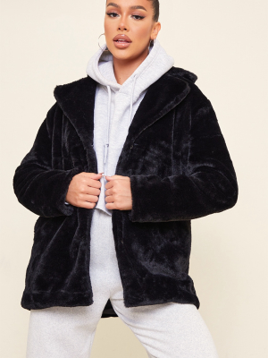 Black Soft Faux Fur Coat