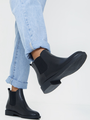 Black Faux Leather Basic Chelsea Ankle Boots