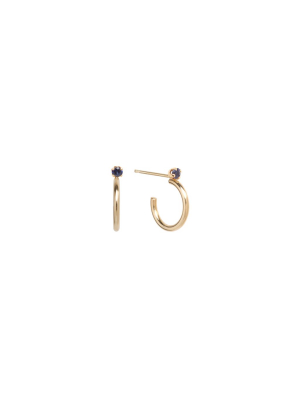 14k Thick Huggie Hoops With Prong Set Sapphires