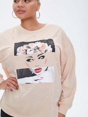 Plus Size Flower Crown Graphic Pullover