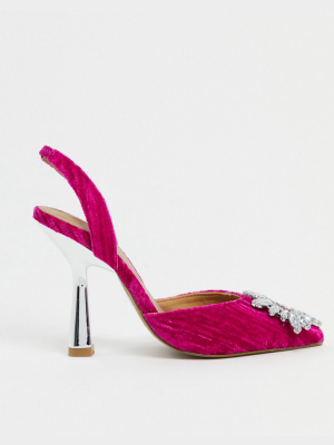 Asos Design Poetic Embellished High Heels In Pink Velvet