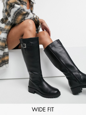 Asos Design Wide Fit Carmella Pull On Knee Boots In Black