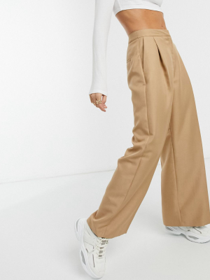 Asos Design Slouchy Dad Wide-leg Suit Pants In Camel