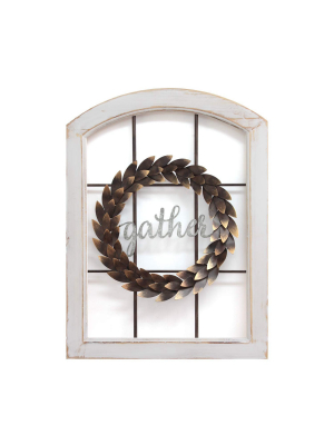 Stratton Home Decor Gather Bronze Wreath Window Wall Decor, Distressed White