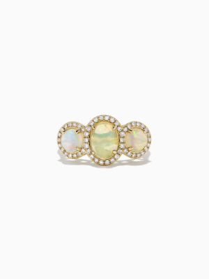 Effy Aurora 14k Yellow Gold Three Stone Opal And Diamond Ring, 2.39 Tcw