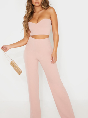 Dusty Pink Crepe High Waisted Wide Leg Pants