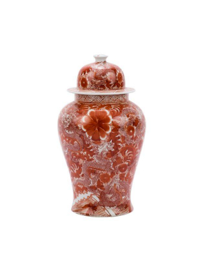 Temple Jar Orange With Dragon And Floral Motif In Two Sizes