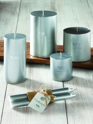 Tag Metallic Pillar Candle 4x4