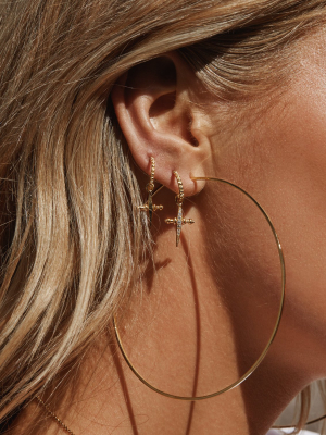 Pave Mini Cross Hoops- Gold (ships Mid August)