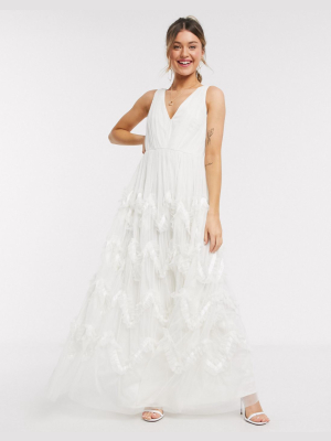 Anaya With Love Plunge Front Prom Maxi Dress With Feather Effect Skirt In White