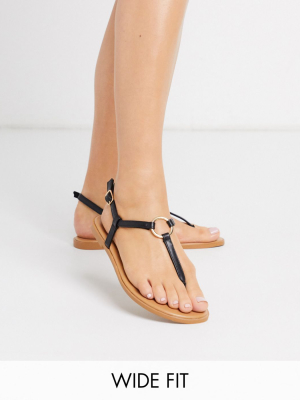 Asos Design Wide Fit Valentina Ring Flat Sandals In Black