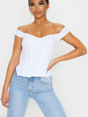 White Woven Frill Shoulder Corset Top