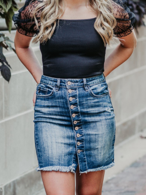 Laura Button Front Denim Skirt