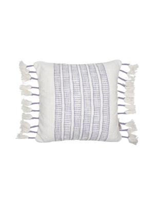 Purple And White Hand Woven 18 X 18 Inch Decorative Cotton Throw Pillow Cover With Insert And Hand Tied Roped Tassels - Foreside Home & Garden