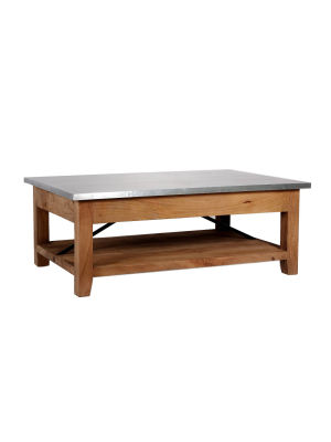 48" Millwork Coffee Table With Shelf Wood And Zinc Metal Silver/light Amber - Alaterre Furniture