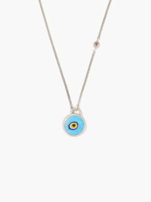 Sterling Silver Turquoise Evil Eye Necklace With Champagne Diamond