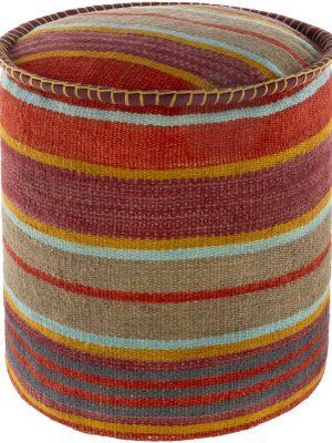 Bindi Hand Woven Pouf In Garnet