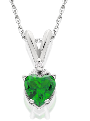 Pompeii3 1/2ct Diamond & Simulated Emerald Heart Pendant 14k White Gold