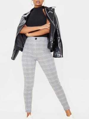 Black Checked Button Skinny Pants