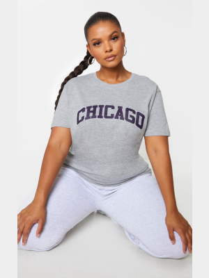 Plus Grey Chicago Oversized Slogan T Shirt