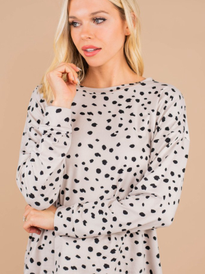 All In A Night Almond White Spotted Lounge Top