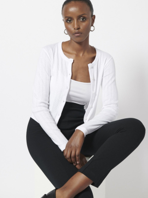 Organic Cotton Pointelle Crew Neck Cardigan