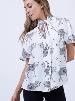 Mars Short Sleeve Blouse - Monocat Animal Print