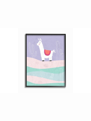 11"x1.5"x14" Llama In The Pastel Desert With Cacti Framed Giclee Texturized Art - Stupell Industries