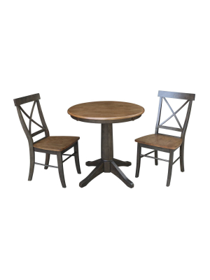 30" Corla Round Top Pedestal Table With 2 X Back Chairs Hickory Brown - International Concepts