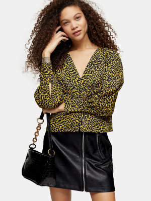 Petite Yellow Animal Print Corset Tea Top