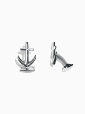 Effy Men's Sterling Silver And Black Sapphire Anchor Cufflinks, 0.27 Tcw