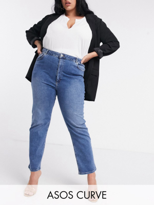 Asos Design Curve High Rise "sassy" Cigarette Jeans In Authentic Midwash