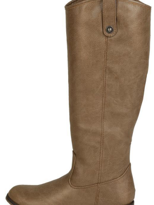 Rider18 Beige Knee High Pull Tabs Almond Toe Boot