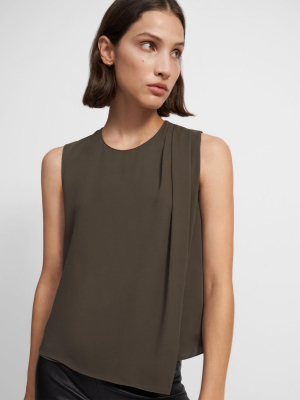 Draped Shoulder Top In Silk Georgette