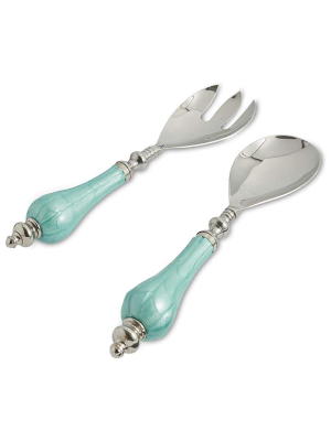 Julia Knight Peony Salad Serving Set In Aqua