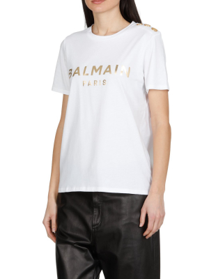 Balmain Metallic Effect Logo T-shirt