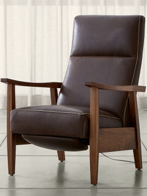 Greer Leather Wood Arm Power Recliner