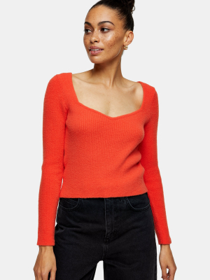 Red Sweetheart Fluffy Knitted Top