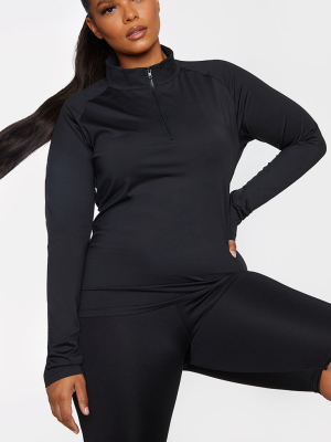 Plus Black Long Sleeve Zip Up Sports Top