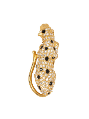 Gold With Crystal And Jet Spots Leopard Pin