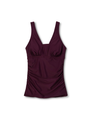 Women's Post-mastectomy Shirred V-neck Tankini Top - Kona Sol™ Burgundy