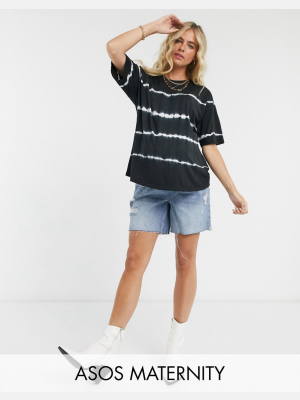 Asos Design Maternity Oversized T-shirt In Tie Dye Stripe