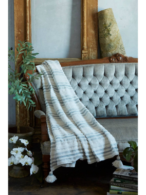 50"x60" Woven Striped Throw Blanket With Corner Tassels Blue - Patina Vie