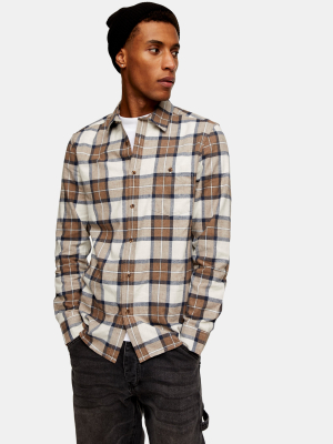 Brown And Stone Check Slim Shirt