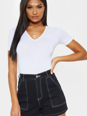 Black With White Contrast Stitch Denim Short