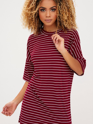 Burgundy Striped Oversized T Shirt Dress